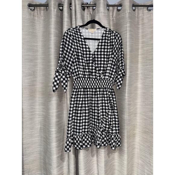 Michael Kors black and white gingham mini dress size medium - Picture 1 of 5